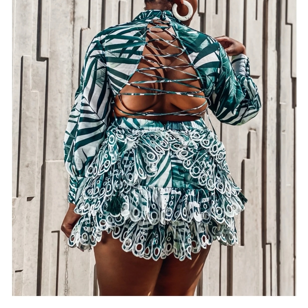 NWT tropical skater green dress with ruffles - Back in stock !! Sizes S-3xl - Picture 6 of 7